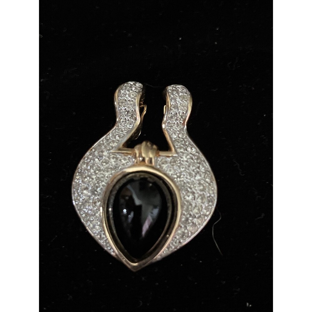 Vintage Signed Panetta Black Cabochon Rhinestone Gold Tone Enhancer Pendant